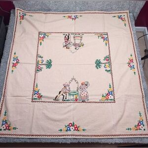 Linen Tablecloth Mexican Embroidery Southwest Arizona Folk Art Made in USA